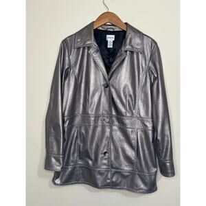 Chico's Jacket Women's Size 2 Large 12 Button Up Metallic Bronze Fabric